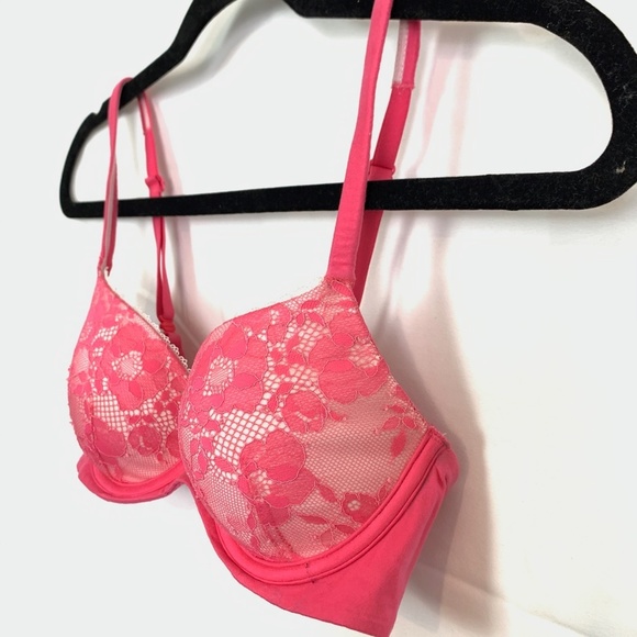 Victorias Secret BODY LINED DEMI Pink Lace Bra 32C - Picture 10 of 16